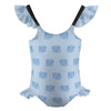 Girls' Light Blue Elephant Flutter Sleeve Swimsuit