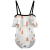 Cute Woodland Cabin Off-Shoulder Swimsuit for Girls