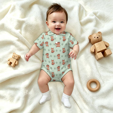 Cute Baby Fox Print Short Sleeve Polo Romper