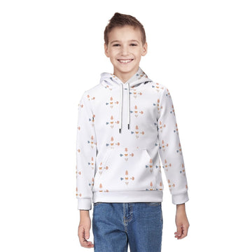 160GSM Kids' White Geometric Patterned Pullover