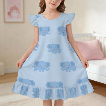 Girls' Light Blue Elephant Short Sleeve Nightgown