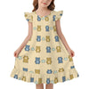 Girls Cute Bear Print Ruffle Sleeve Nightgown