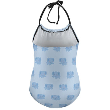 Girls' Blue Elephant Halter One-Piece Swimsuit