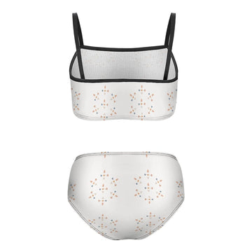 Girls' White Geometric High Waist 2-Piece Swimwear