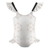 Girls' White Geometric Ruffle Trim Bathing Suit