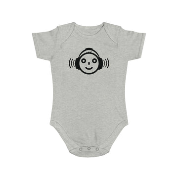 Cute Music-Themed Short Sleeve Baby Bodysuit with Smiley Face
