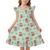 Girls Cute Fox Print Ruffle Sleeve Nightgown