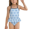 Girls' Blue Elephant Skirted Ruffle Swimsuit