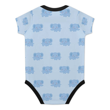 Cute Elephant Print Light Blue Cotton Baby Bodysuit