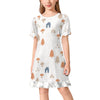 Girls' White Forest Pattern Ruffle Hem Dress