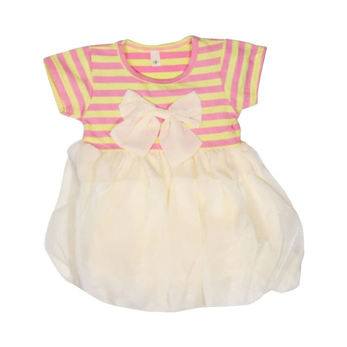 Baby Girl Pink & Lemon Striped Dress with Bubble Skirt & Bow