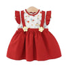 Girls Red Floral Pinafore Dress with Flutter Sleeves & Flowers
