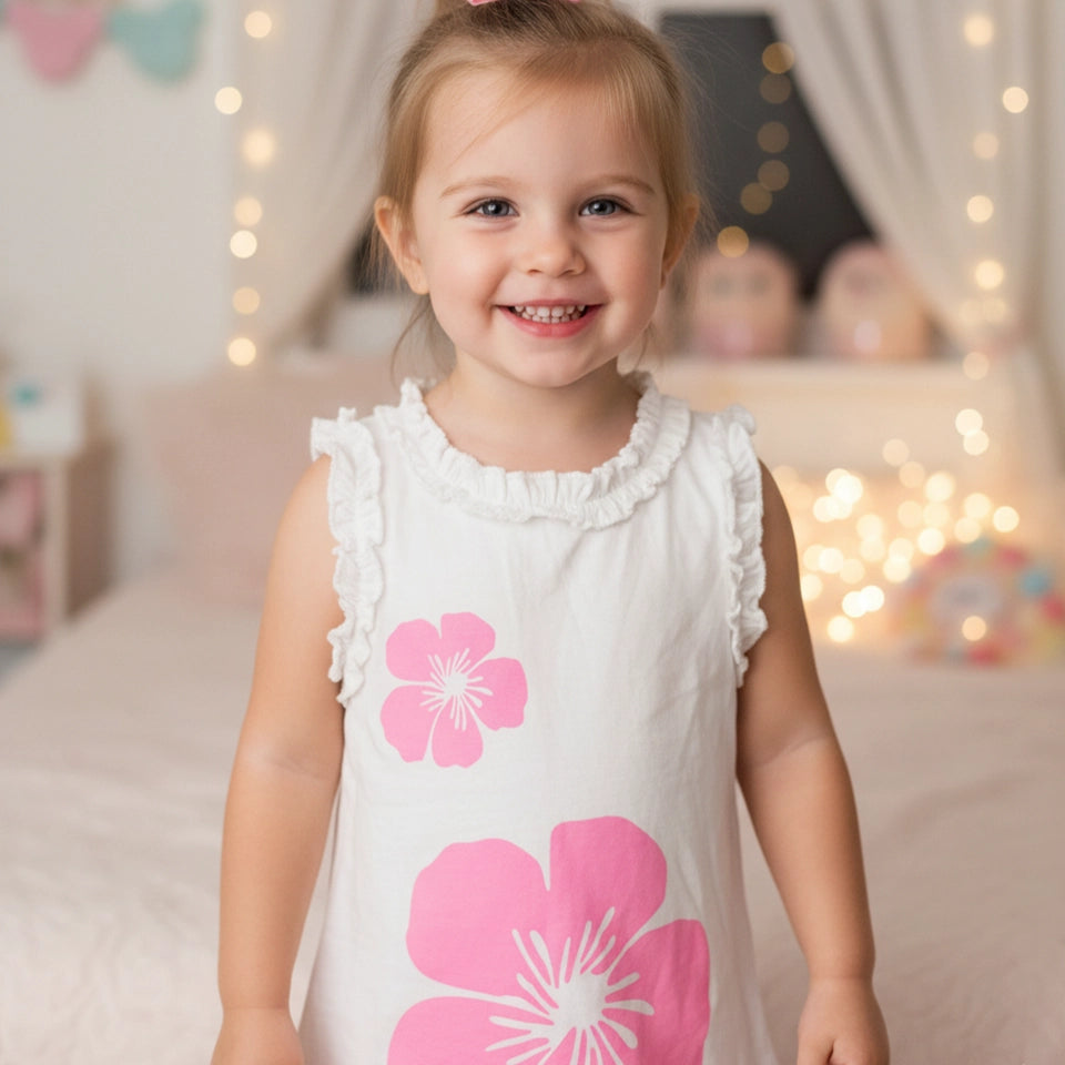 White Floral Ruffle Tank Top