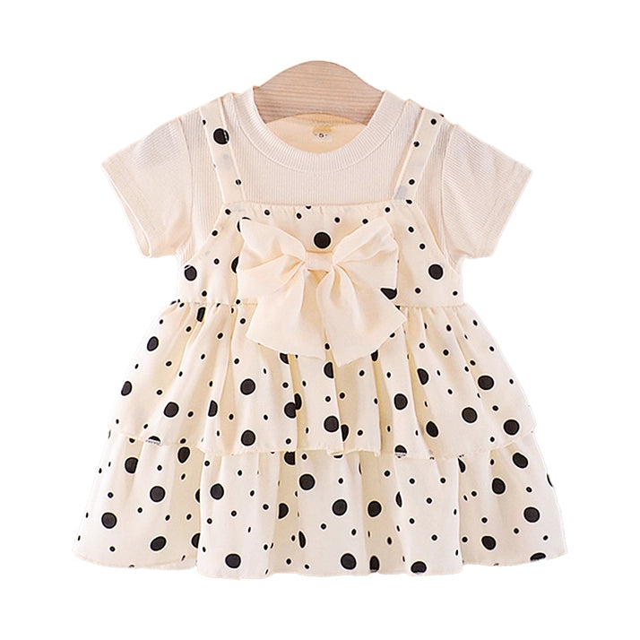 Polka Bow Baby Dress – Cream & Black Polka Dot Tiered Dress