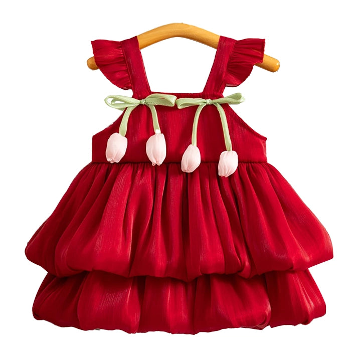 Red Tulip Christmas Party Dress for Girls