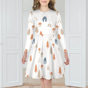 Girls' Woodland Print Peter Pan Collar Dress