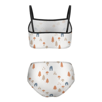Girls' White Forest Pattern Cami Bikini Set