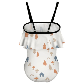 Cute Woodland Cabin Off-Shoulder Swimsuit for Girls