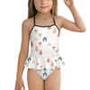 Girls' White Woodland Motif Peplum Swimsuit