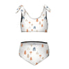 Girls' White Forest Pattern Tie Strap Bikini Set
