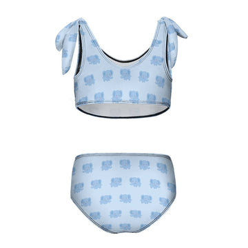 Girls' Blue Elephant Tie-Shoulder 2-Piece Swimsuit