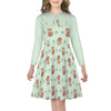 Cute Fox Print Peter Pan Collar Girls Long Sleeve Dress