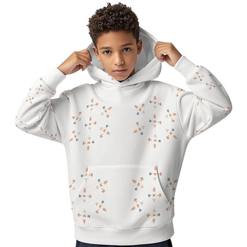 230GSM White Geometric Patterned Kids' Hoodie
