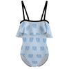 Girls' Blue Elephant Print Off-Shoulder Swimsuit