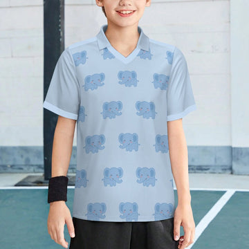 Kids' Blue Elephant Print V-Neck Soccer Jersey