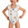 Cute Woodland Print Frill Shoulder Girls' Swimsuit
