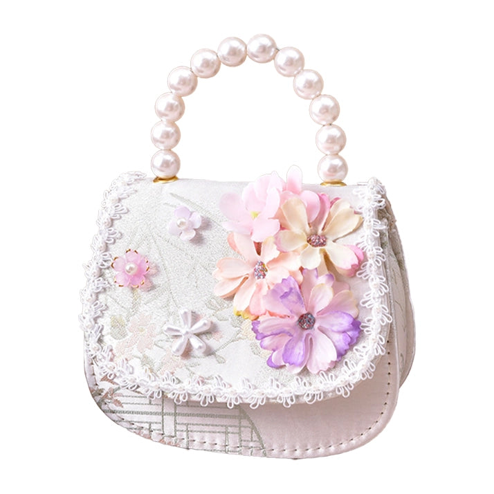 Girls Pearl Handle Flower Handbag – Flower Girl Party Bag
