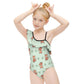 Cute Fox Print One-Shoulder Ruffle Swimsuit for Girls