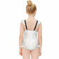 Girls' White Geometric Ruffle Trim Bathing Suit