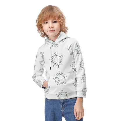 Kids' White Star Print Pullover Hoodie with Pocket