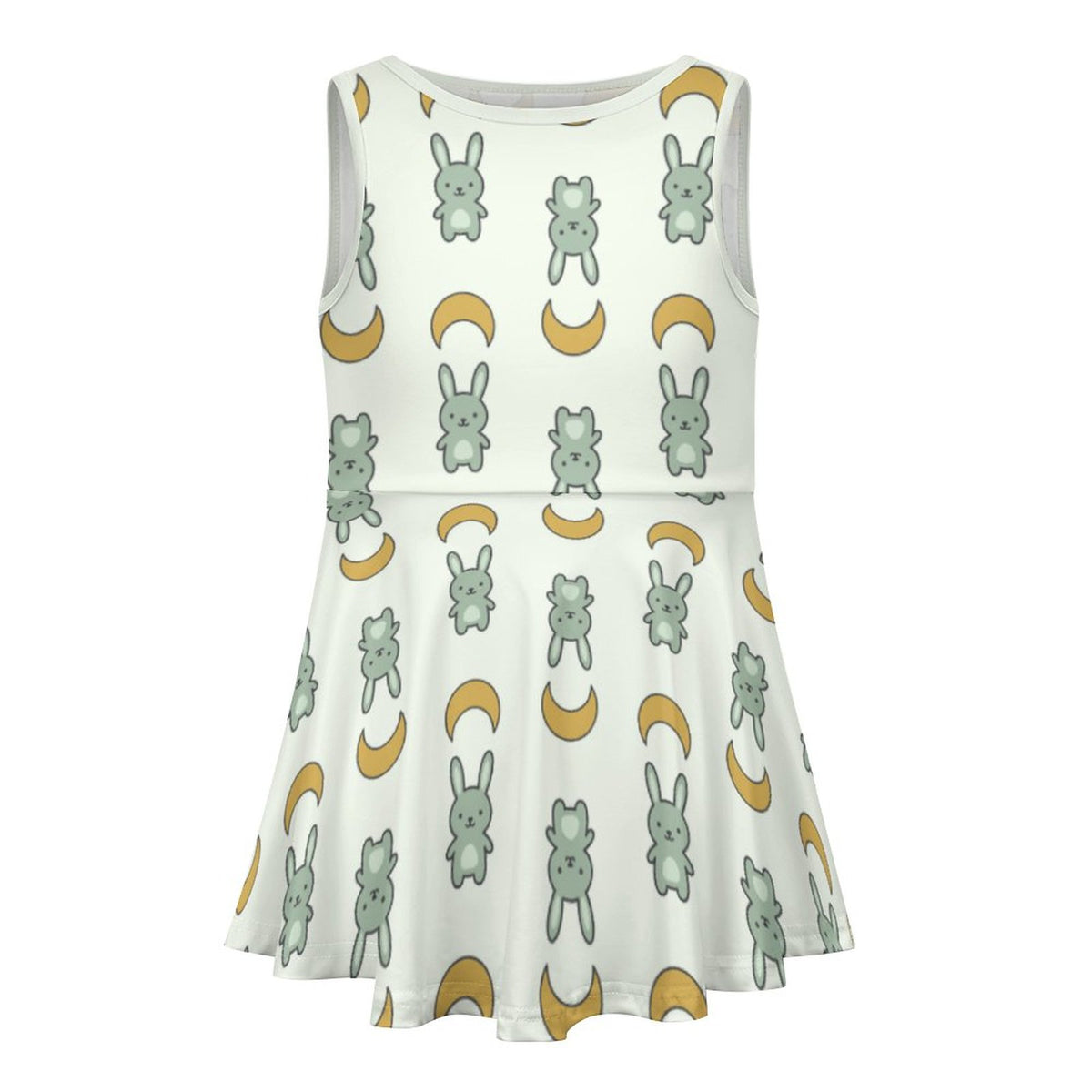 Cute Bunny & Moon Print Girls Tank Dress | Custom AOP