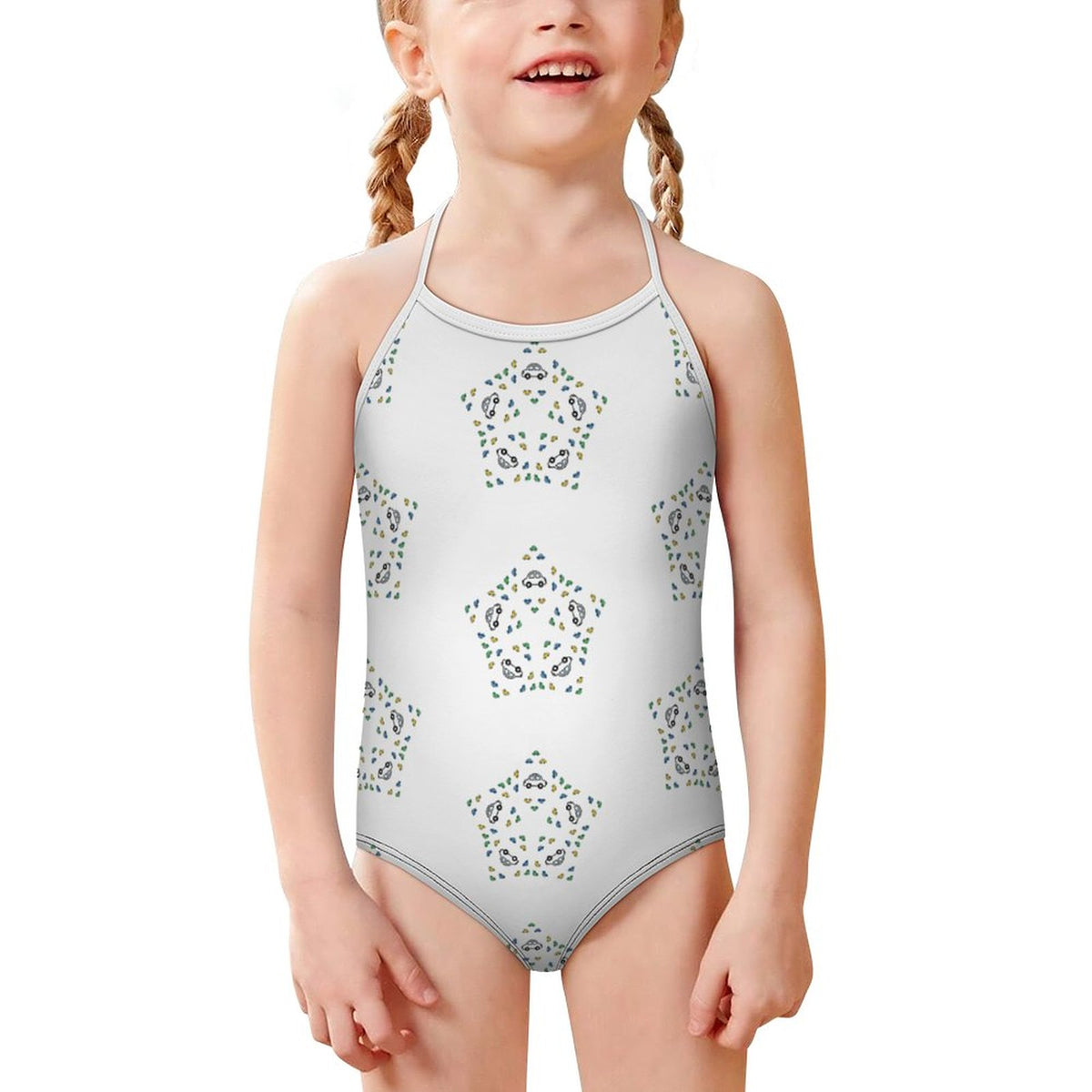 Girls' Geometric Pattern Camisole One-Piece Swimsuit