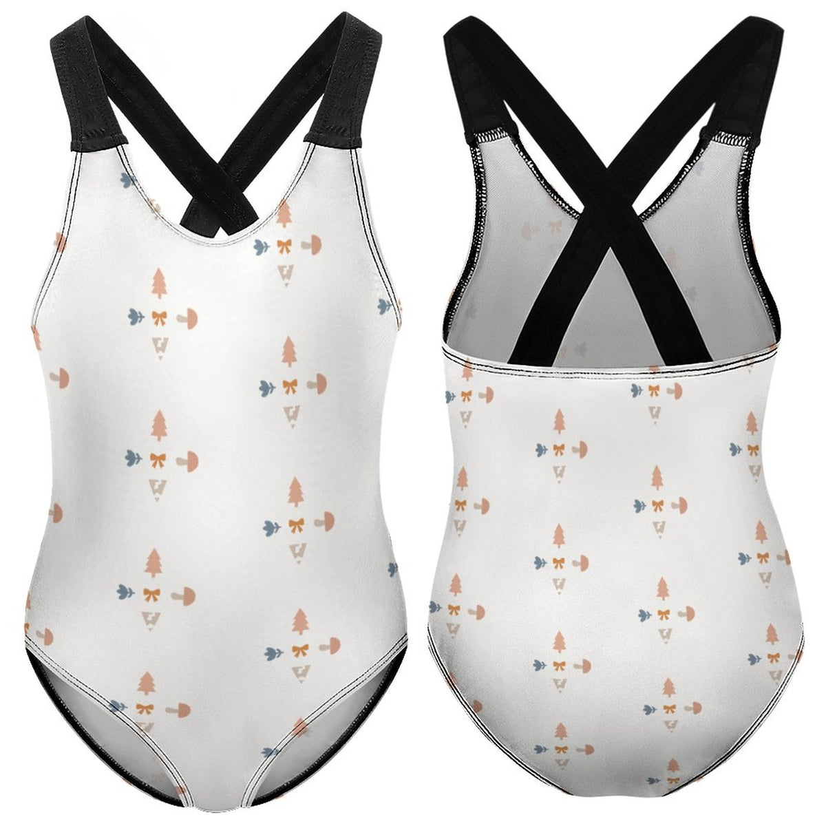 Girls' Geometric Print Cross-Back One-Piece Swimsuit