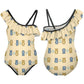Cute Teddy Bear One-Shoulder Girls Swimsuit | Ruffle