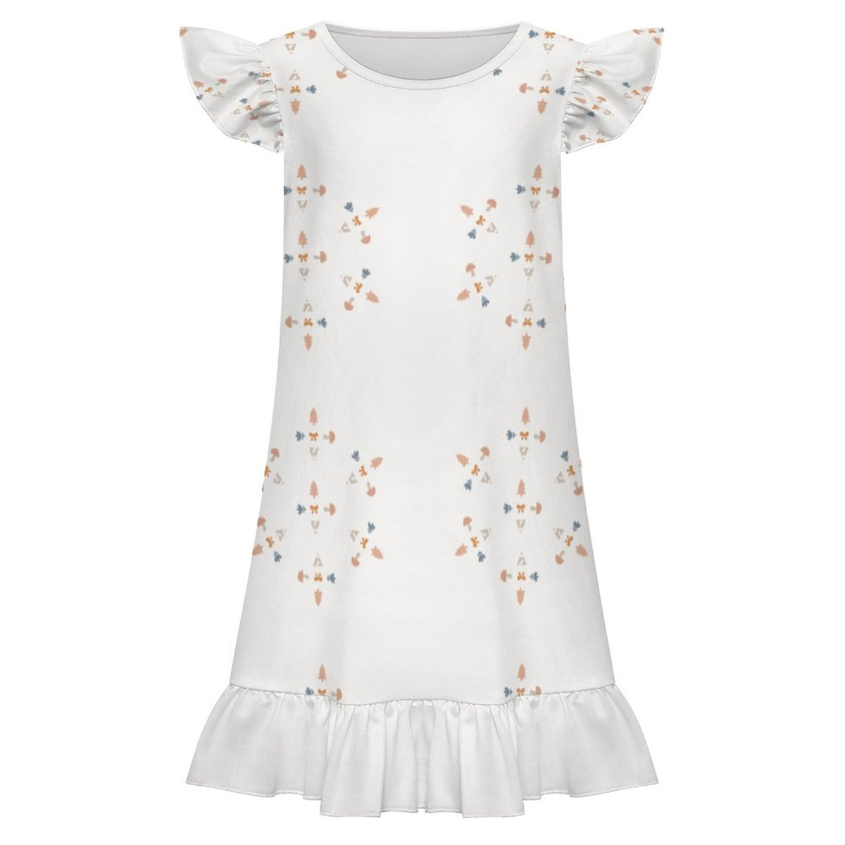 200GSM White Geometric Patterned Girls' Nightgown
