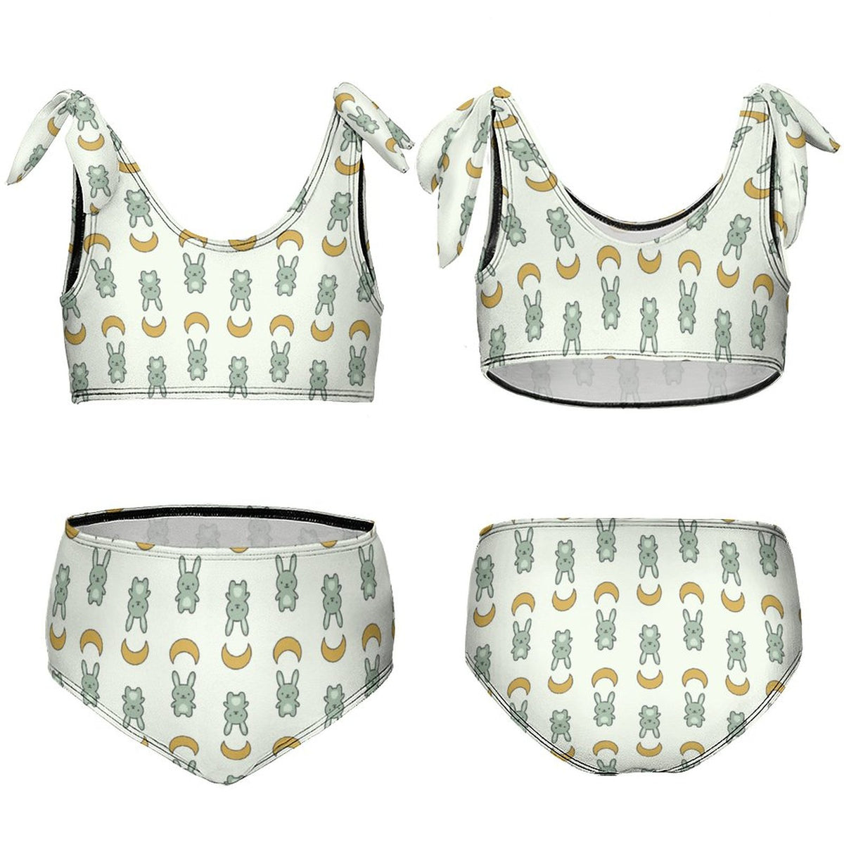 Cute Bunny & Moon Tie Shoulder Girls Bikini Set | AOP