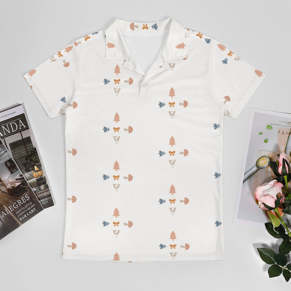 Boys' White All-Over Geometric Motif Polo Shirt