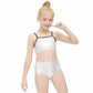 Girls' White Geometric High Waist 2-Piece Swimwear