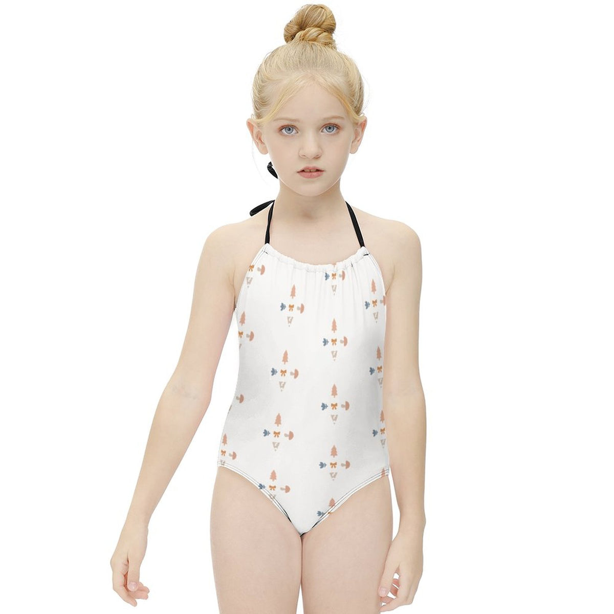 Girls' Geometric Print Halter Neck One-Piece Swimsuit