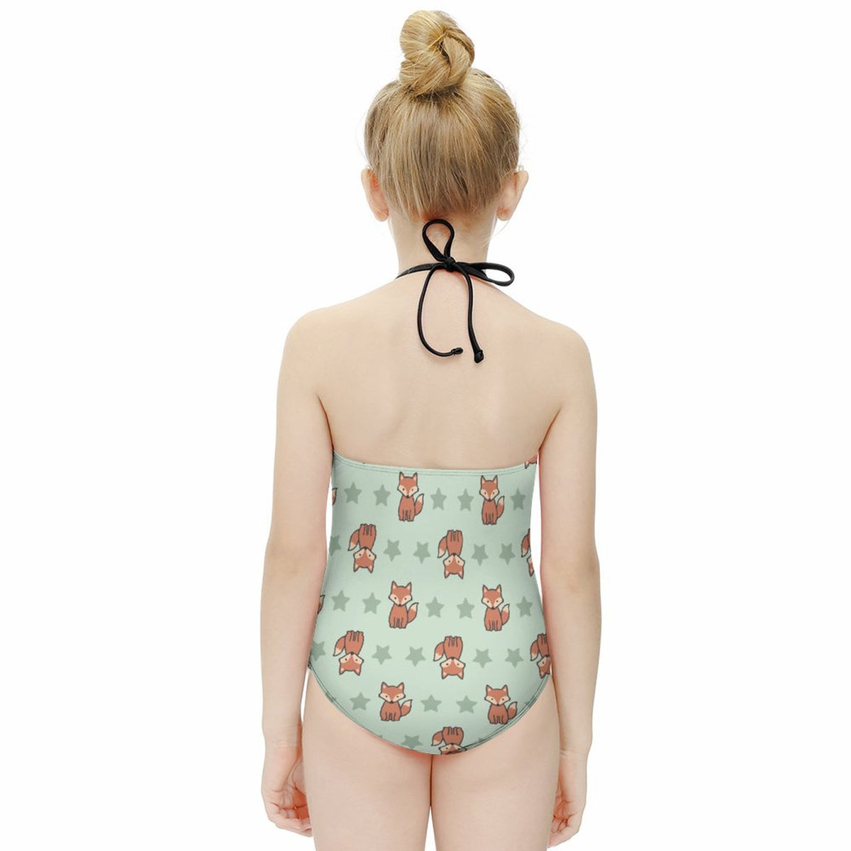 Cute Fox Print Halter Girls Swimsuit | One-Piece AOP