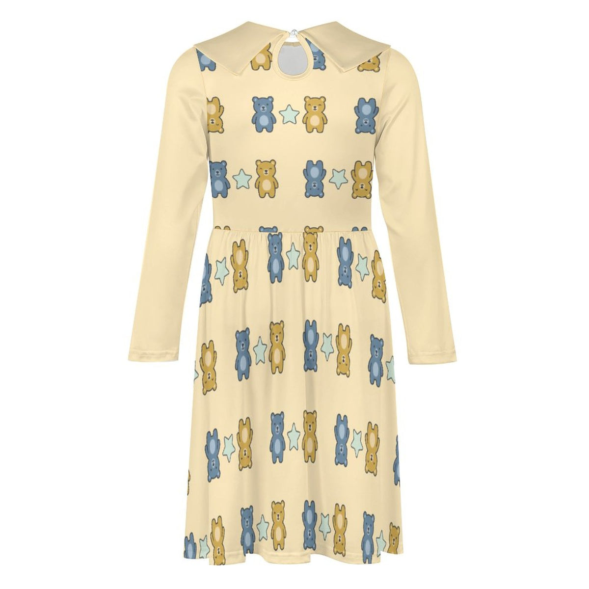 Cute Teddy Bear Girls Long Sleeve Dress | Peter Pan Collar