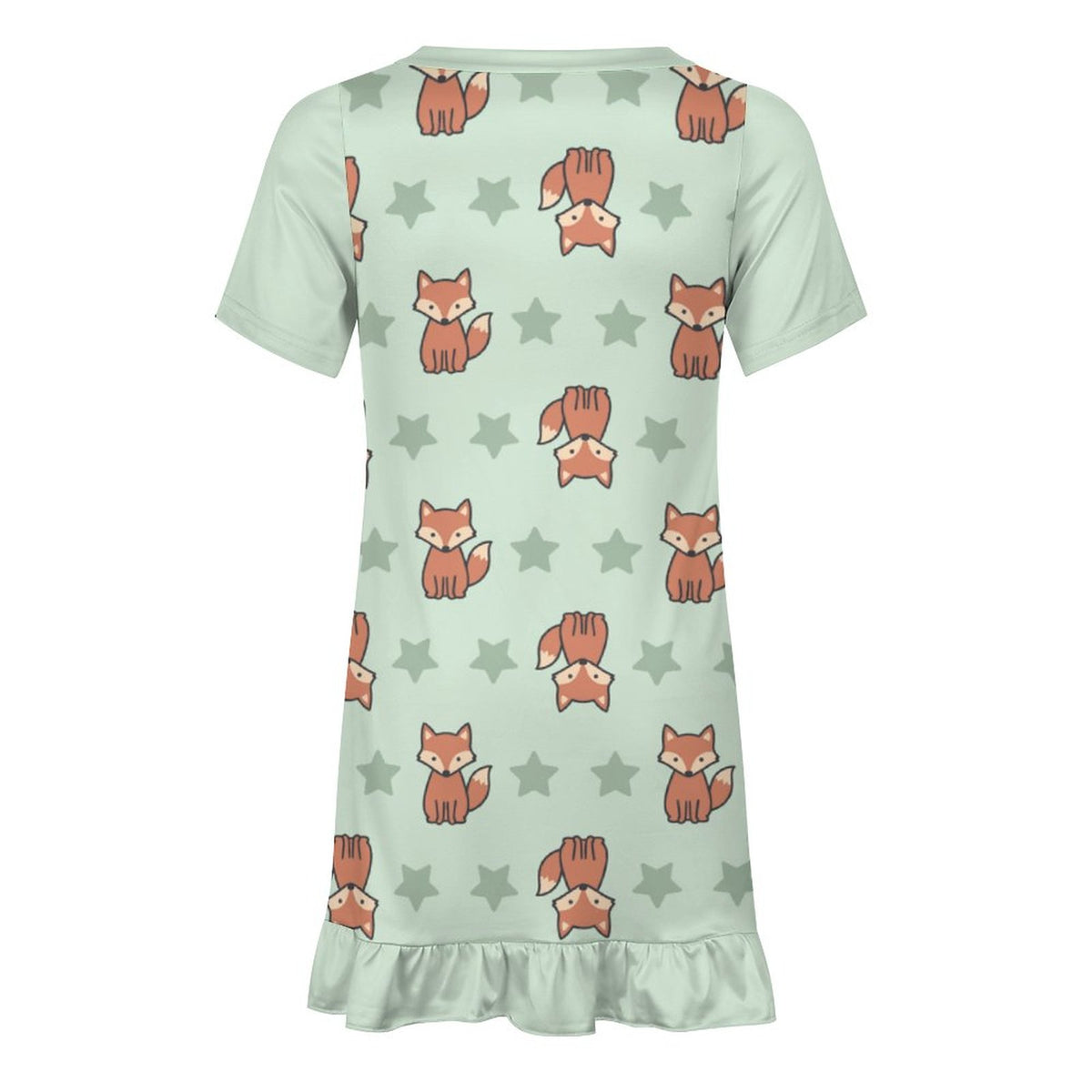 Cute Fox Print Girls Ruffle Hem Dress | Short Sleeve