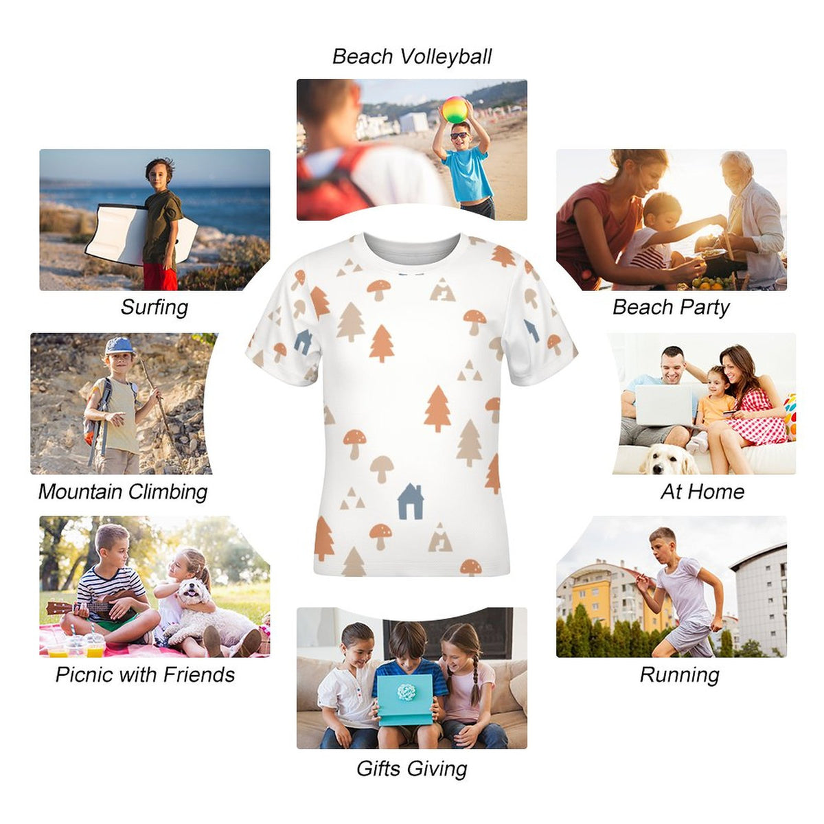 Unisex Kids' White Forest Print Graphic Tee