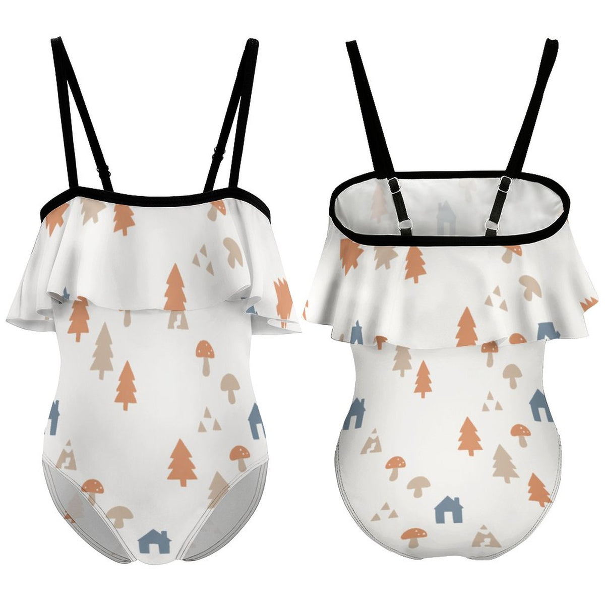 Cute Woodland Cabin Off-Shoulder Swimsuit for Girls