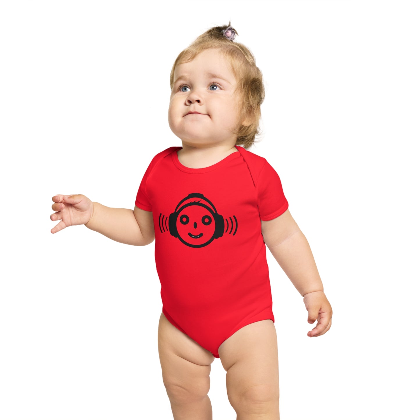 Cute Music-Themed Short Sleeve Baby Bodysuit with Smiley Face