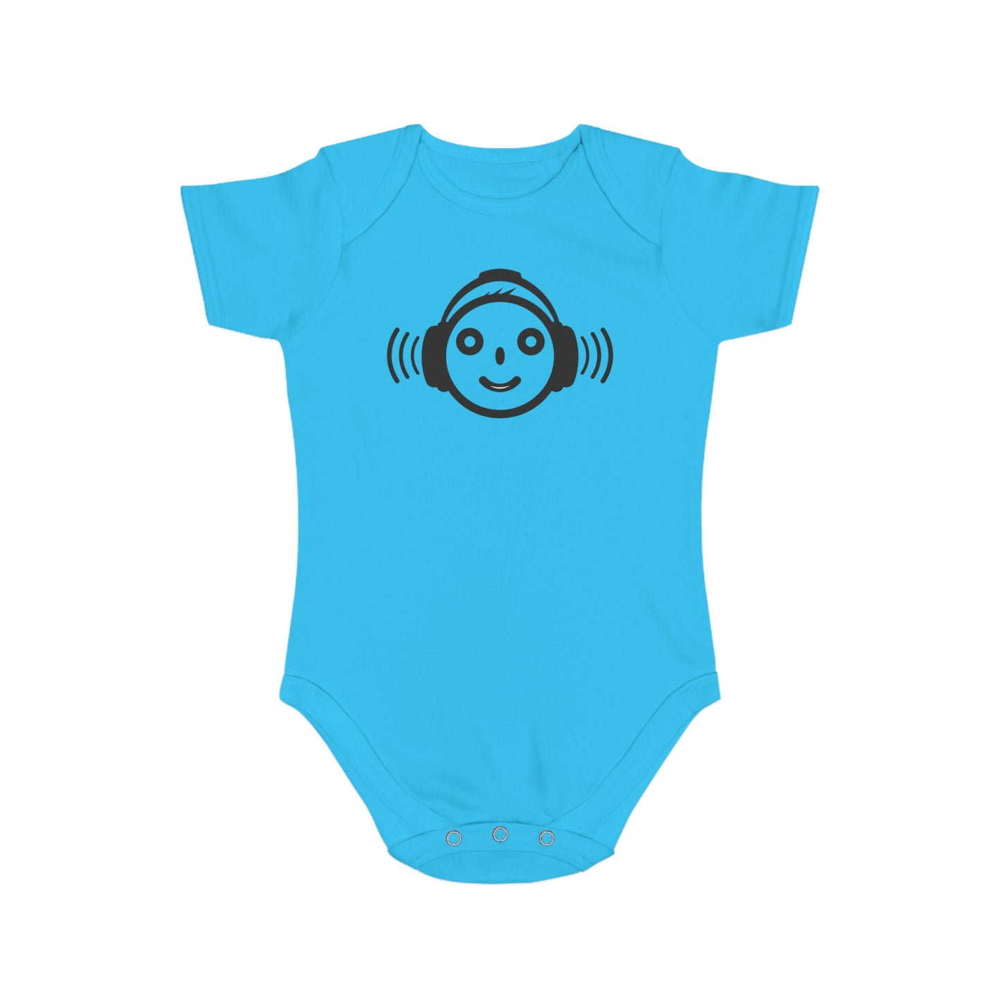 Cute Music-Themed Short Sleeve Baby Bodysuit with Smiley Face